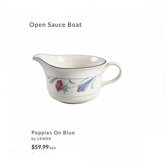 NWOT Lenox Chinastone Poppies on Blue Open Sauce Boat - Picture 6 of 6